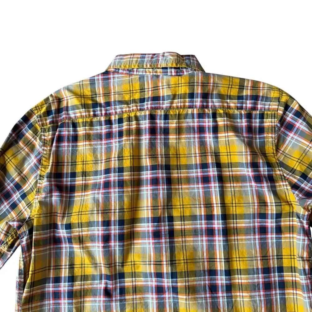 Banana Republic Men's Yellow & Blue Check‎ Untucked FIt LS Dress Shirt - Medium